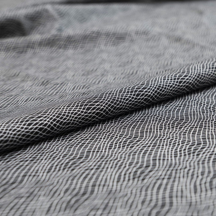 Cotton Poplin, French - Stretch - " Black and White Cross-up"