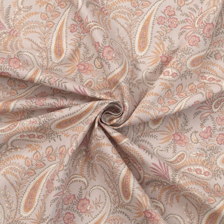 Cotton Poplin, French - Stretch - "Soft Peach Paisley"