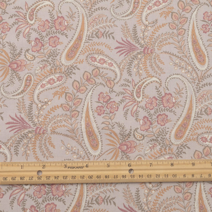 Cotton Poplin, French - Stretch - "Soft Peach Paisley"