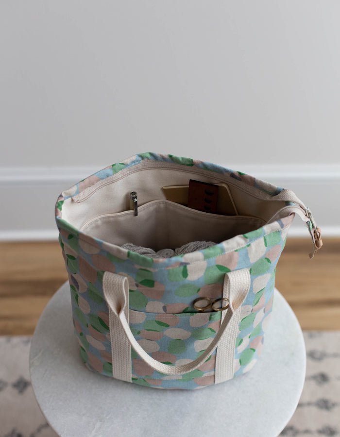 Noodlehead Buckthorn Backpack and Tote sewing pattern for DIY zip-top organizer bag with pockets