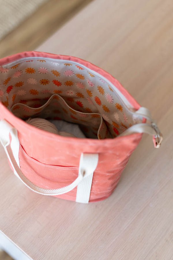 Noodlehead Buckthorn Backpack and Tote sewing pattern for DIY zip-top organizer bag with pockets