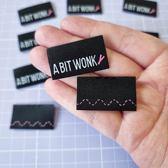 SA Labels A Bit Wonky humorous garment tags for imperfect sewing projects
