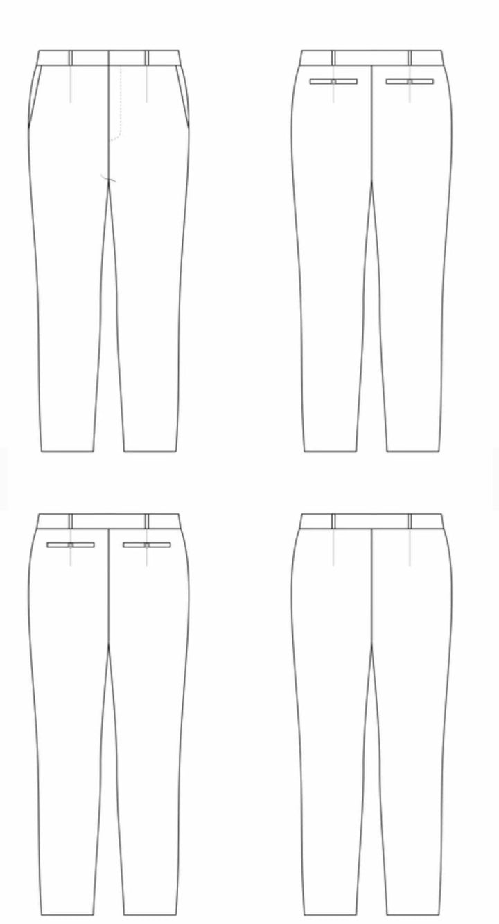 Cashmerette Meriam Trousers sewing pattern with classic details, flex waistband, and straight leg design in sizes 0–16.