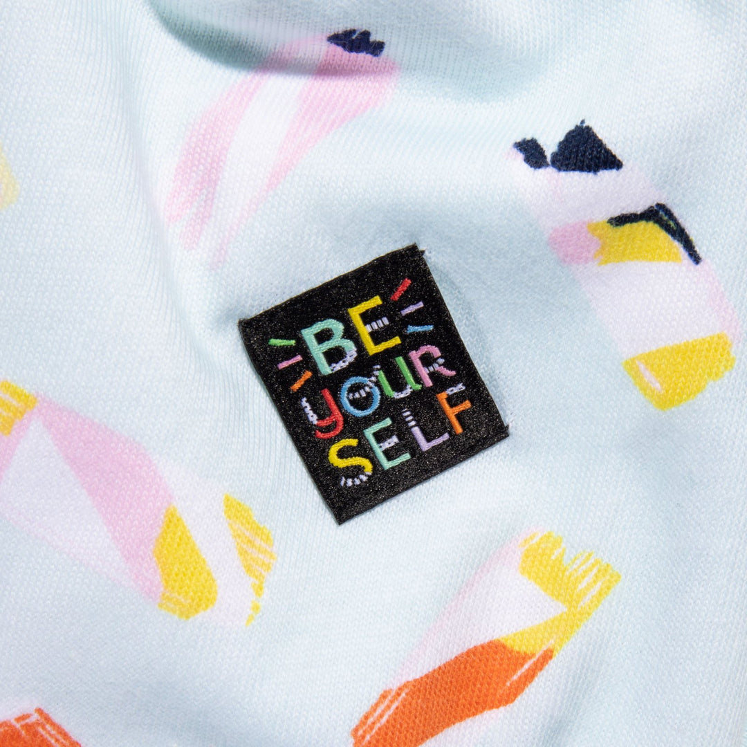 Kylie and the Machine Going Places kids’ labels by Brook Gossen – colorful woven tags and stickers with positive affirmations