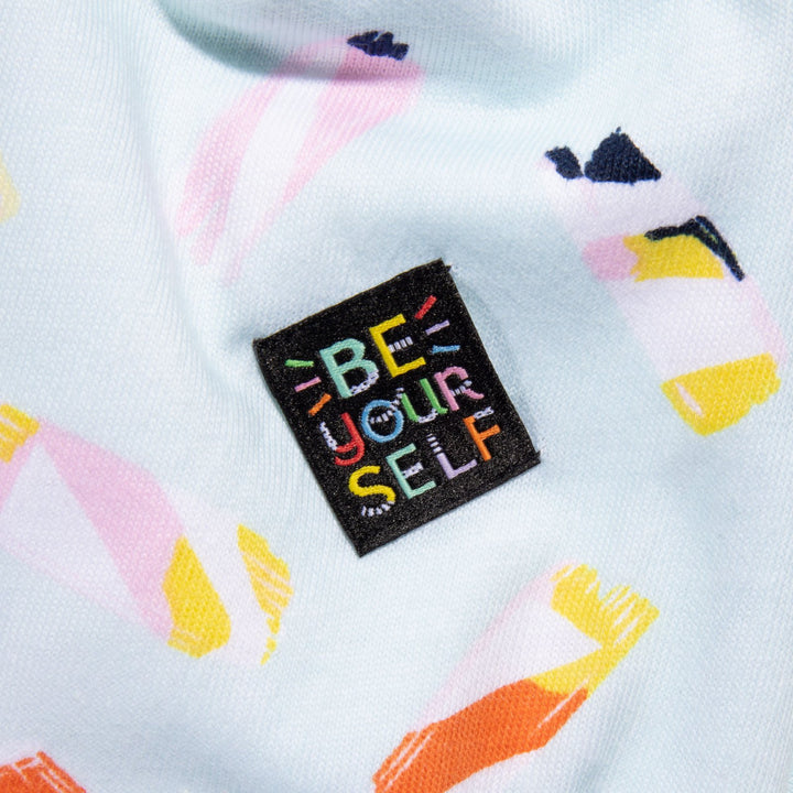 Kylie and the Machine Going Places kids’ labels by Brook Gossen – colorful woven tags and stickers with positive affirmations