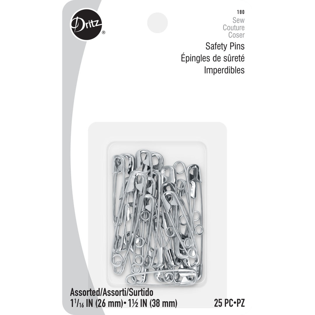 Dritz nickel safety pins 25-count pack for sewing, quilting, and craft projects