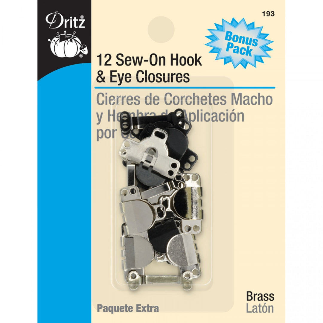 Dritz Skirt Hooks Silver + Black sew-on hook and eye closures for lapped waistbands