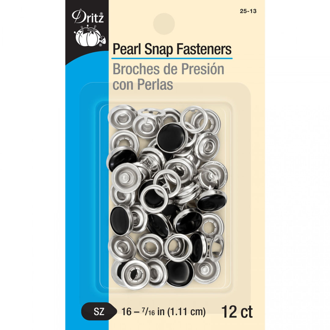 Black decorative pearl snaps size 16 by Dritz, 12-pack snap fasteners