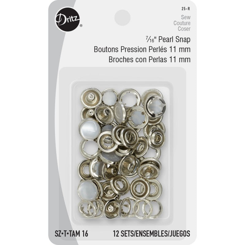 White decorative pearl snaps size 16 by Dritz, 12-pack snap fasteners