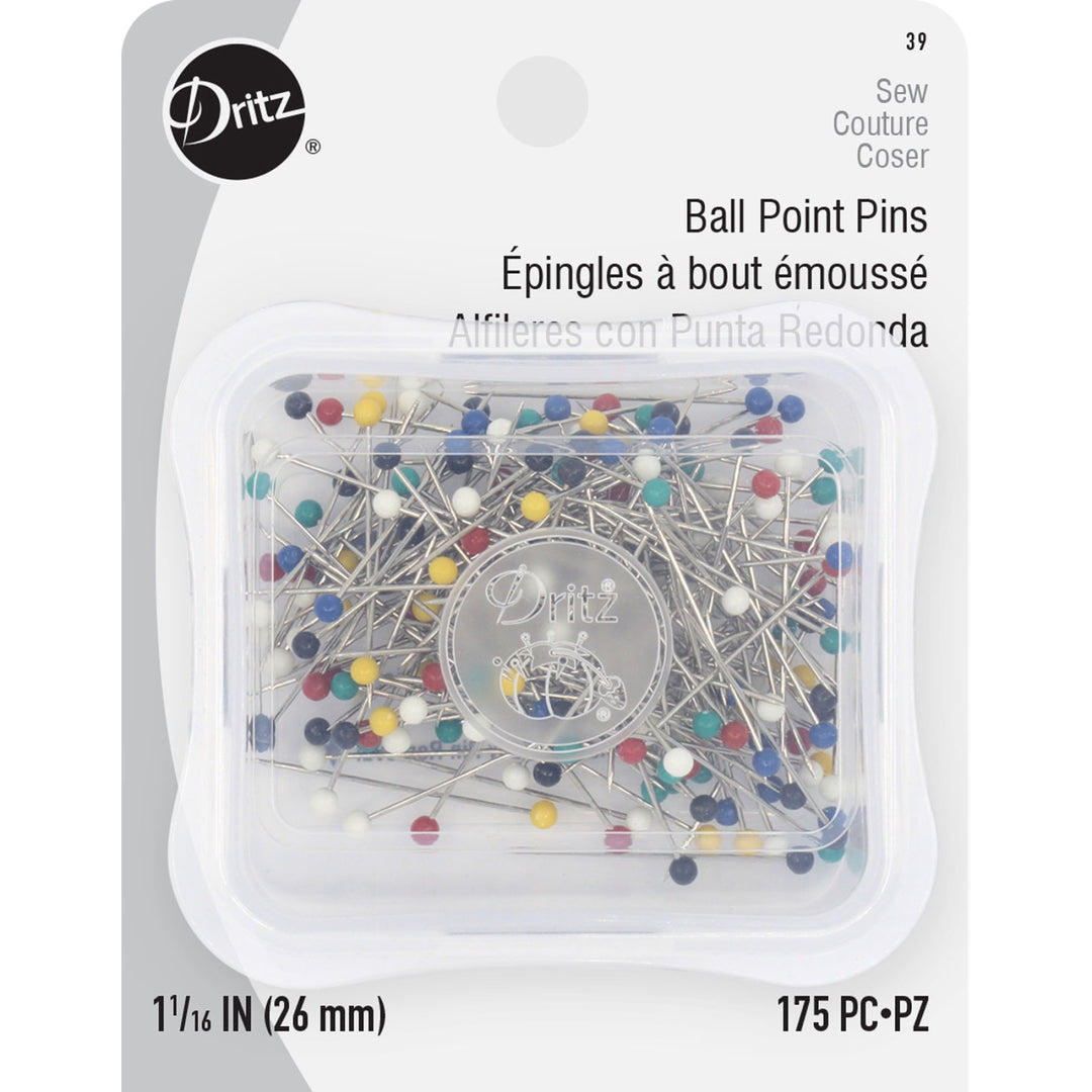 Ball Point Pins by Dritz, 1-1/16 inch nickel-plated steel pins with multi-colored heads, 175 count pack