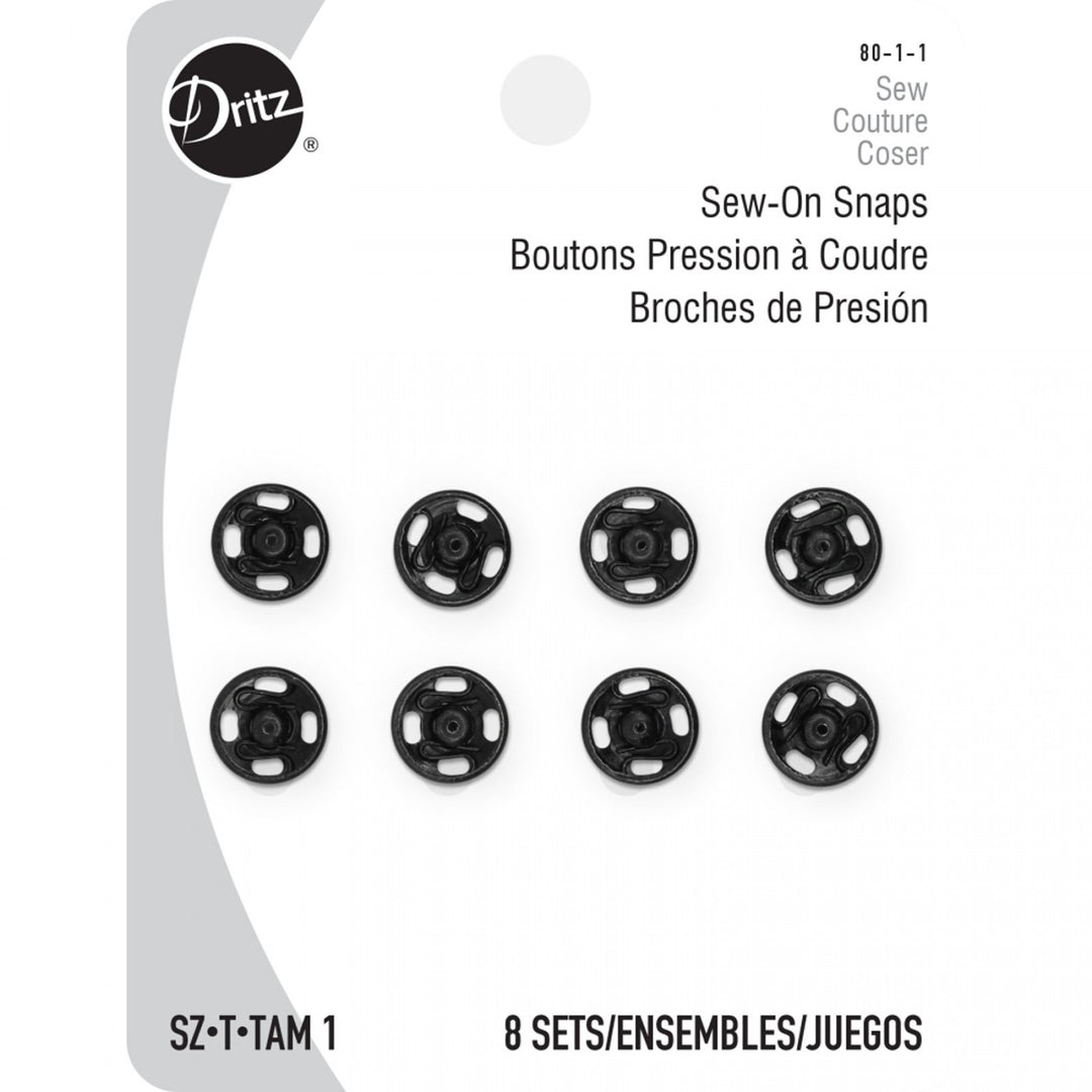 Dritz Sew-On Snaps Black Size 1 – 8 Count Brass Sewing Fasteners