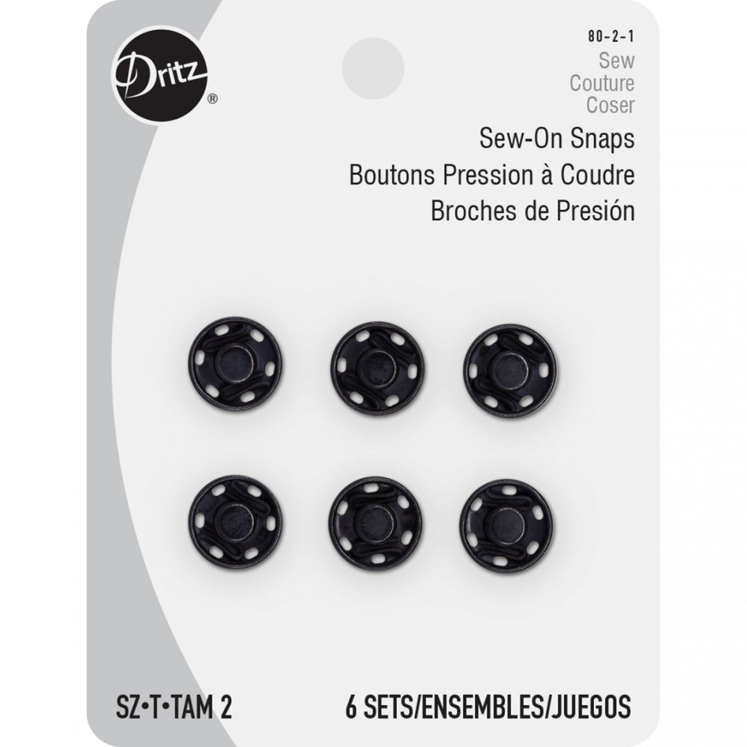 Dritz Sew-On Snaps Black Size 2 – 6 Count Brass Sewing Fasteners