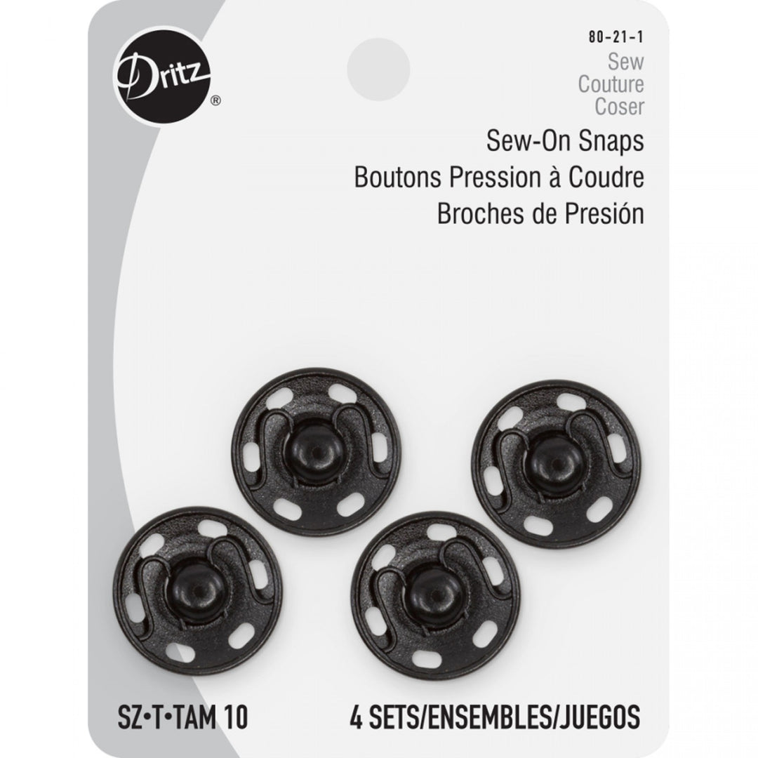 Dritz Sew-On Snaps Black Size 10 – 4 Count Heavy-Duty Brass Fasteners