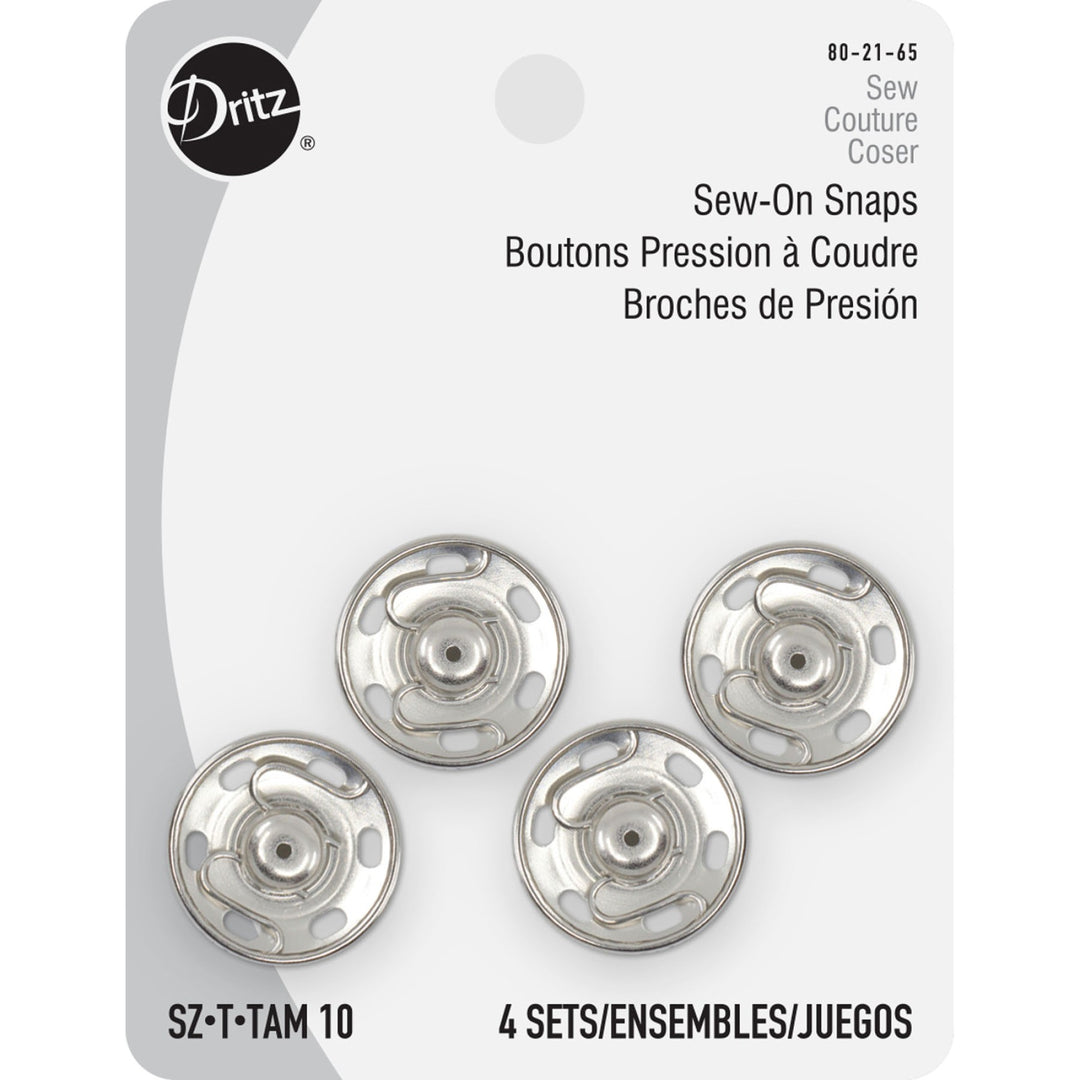 Dritz Sew-On Snaps Silver Size 10 – 4 Count Nickel-Plated Sewing Fasteners