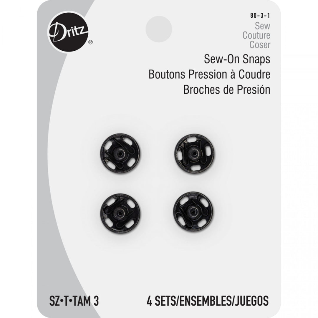 Dritz Sew-On Snaps Black Size 3 – 4 Count Brass Sewing Fasteners
