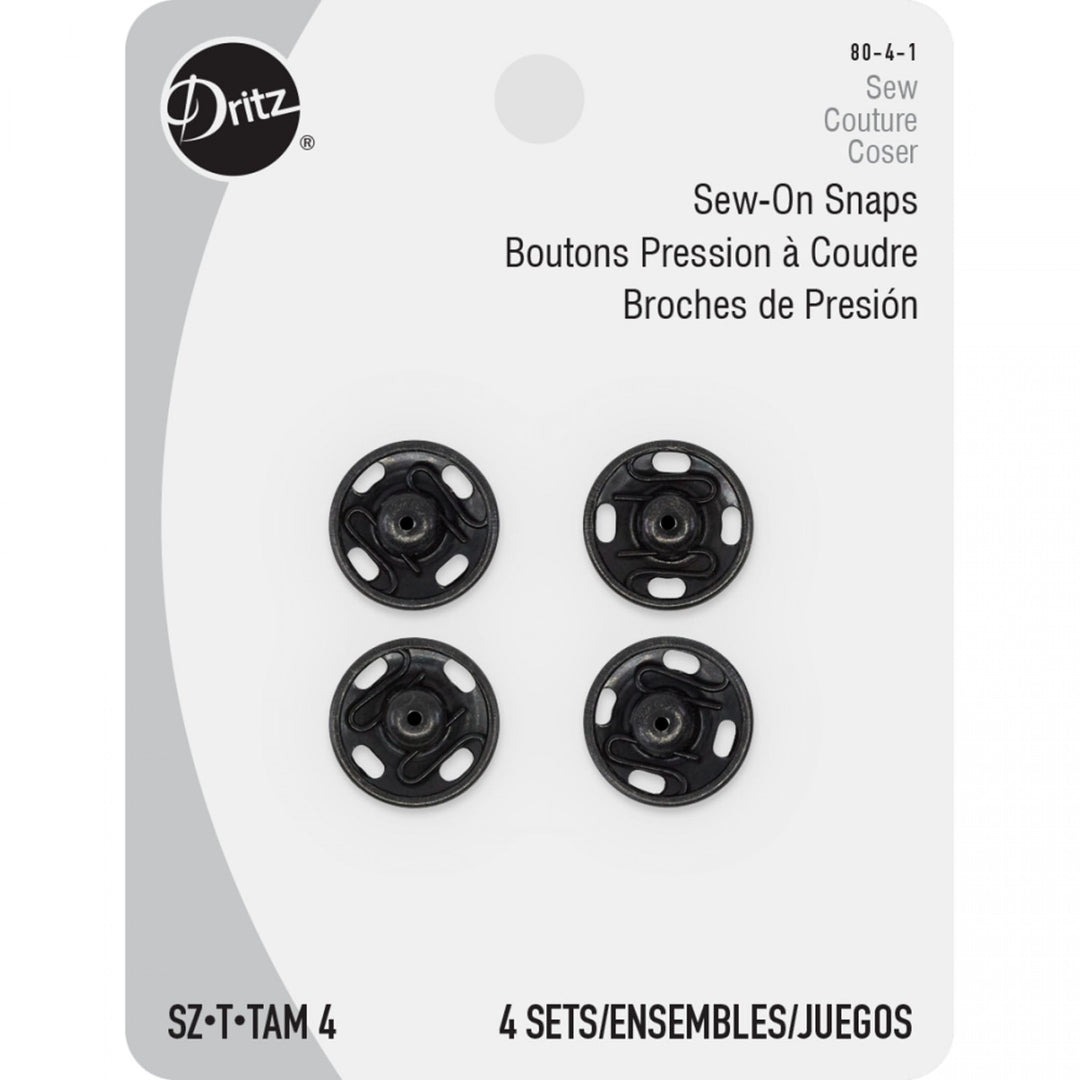 Dritz Sew-On Snaps Black Size 4 – 4 Count Brass Sewing Fasteners