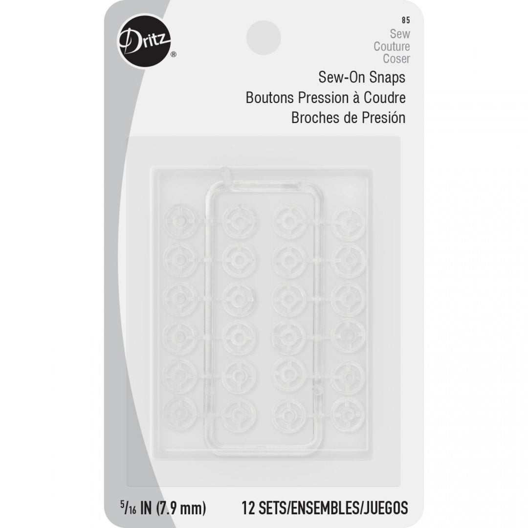 Clear plastic 1/4-inch nylon sew-on snaps by Dritz, 12-set pack for garment and craft fastening