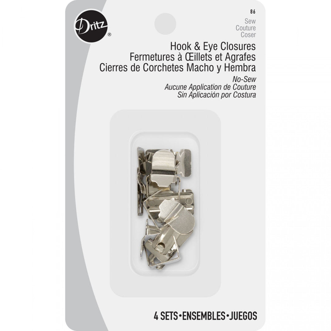 Silver pant and jean hook and eye closures made of nickel-plated steel