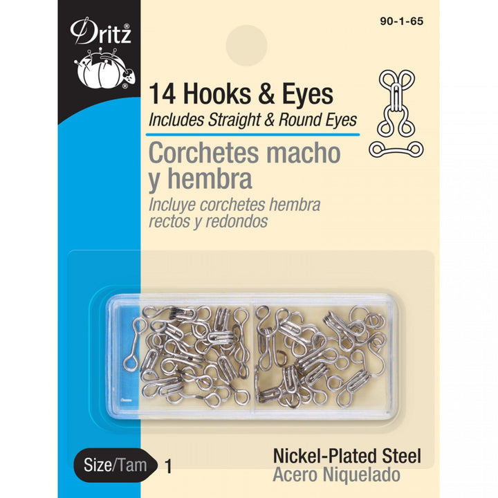 Dritz Size 1 silver nickel hooks and eyes set with straight and round eyes