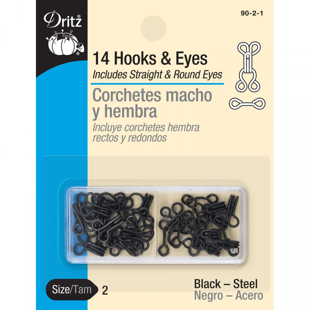 Dritz Size 2 Black hooks and eyes set with straight and round eyes