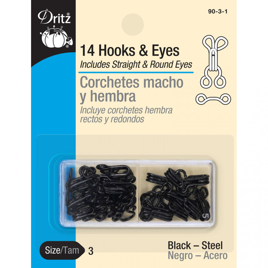 Dritz Size 3 Black hooks and eyes set with straight and round eyes