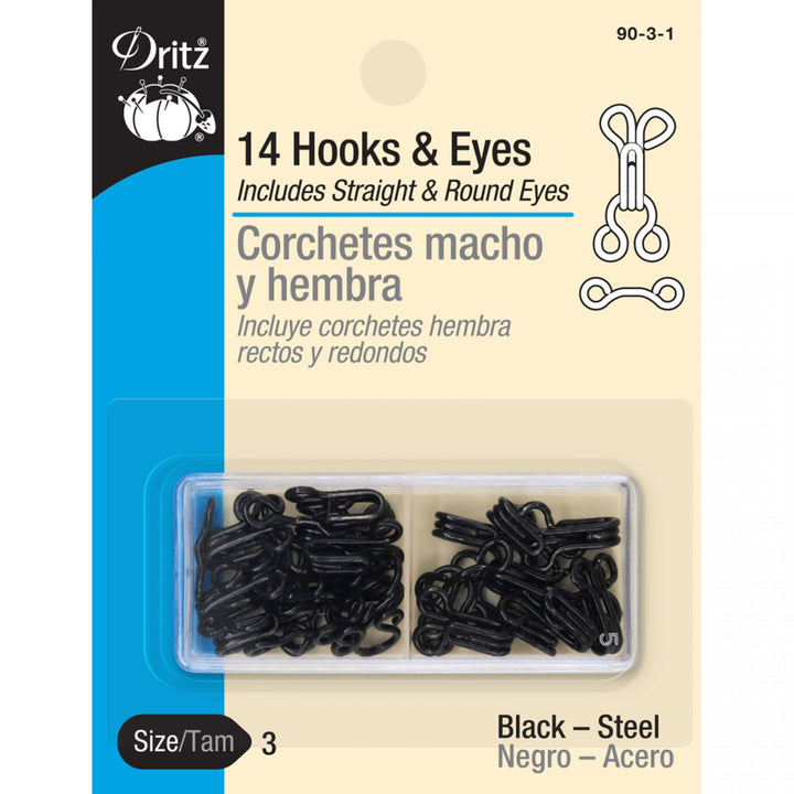 Dritz Size 3 Black hooks and eyes set with straight and round eyes