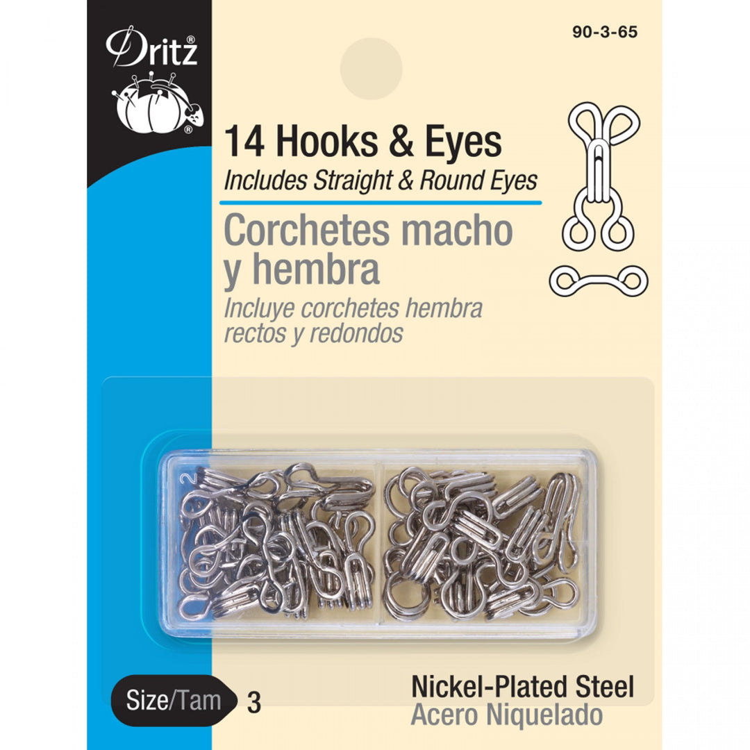 itz Size 3 silver nickel-plated hooks and eyes set with straight and round eyes