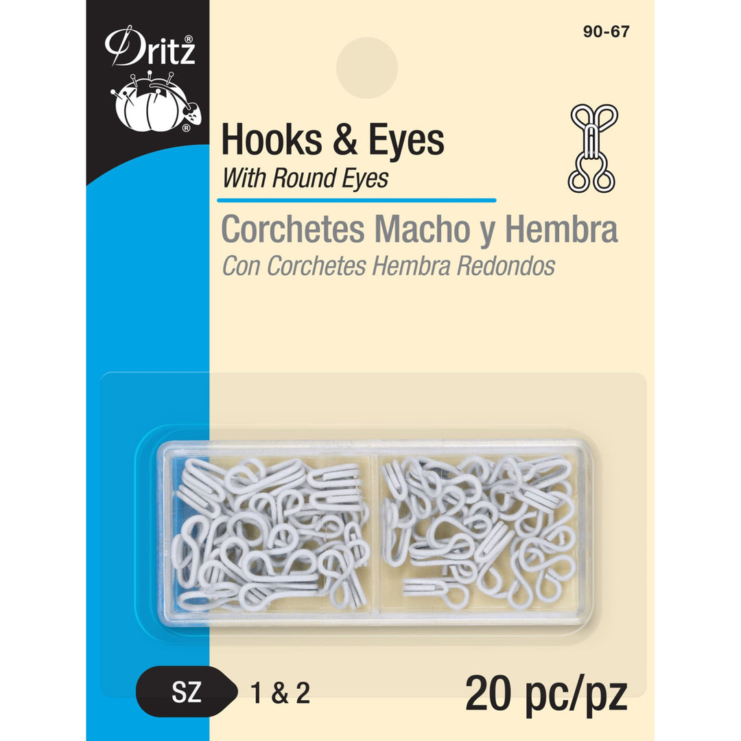 Dritz white nickel-free hooks and eyes set, 20-piece pack