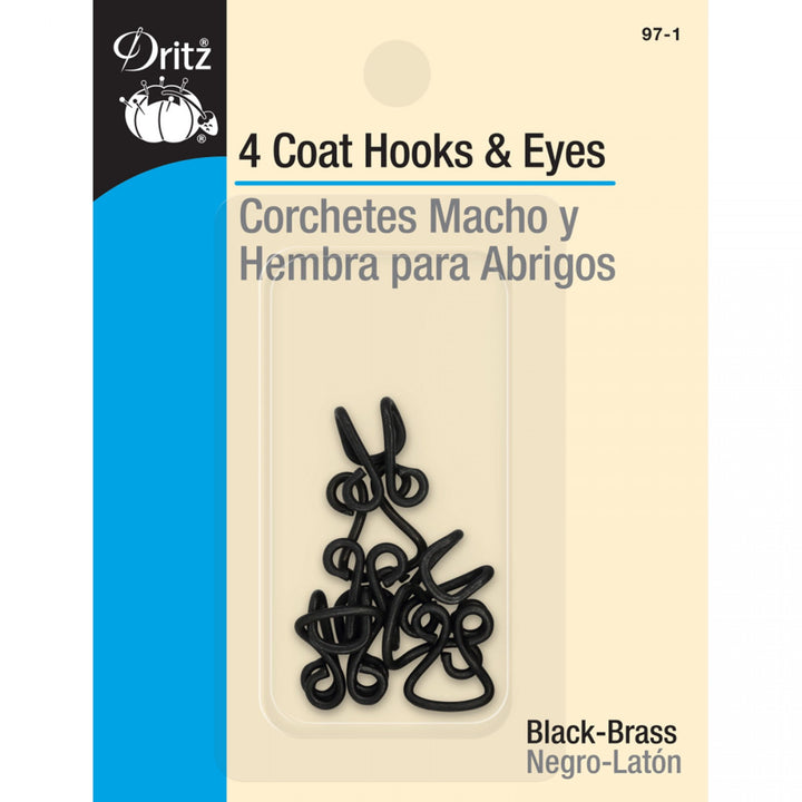 Black size 7 coat hooks and eyes by Dritz, extra-large brass closures for coats and heavy garments