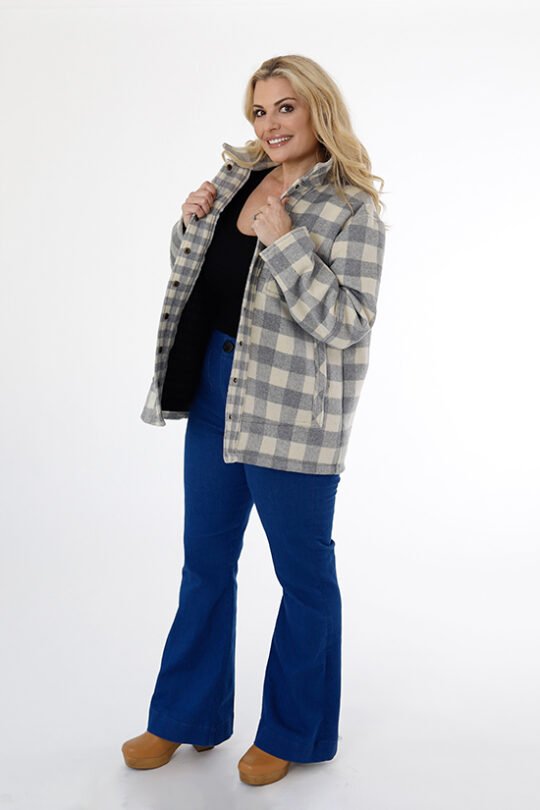 Chalk & Notch Den Jacket sewing pattern – customizable woven jacket with patch pockets and two length options for sizes 0-30
