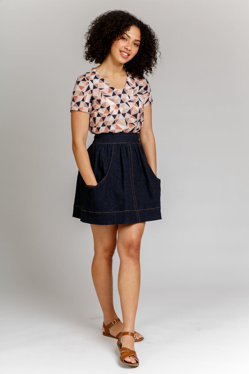 Megan Nielsen - Brumby Skirt sewing pattern with gathered skirt design, deep scoop pockets, exposed zipper, and length variations in sizes 0–20