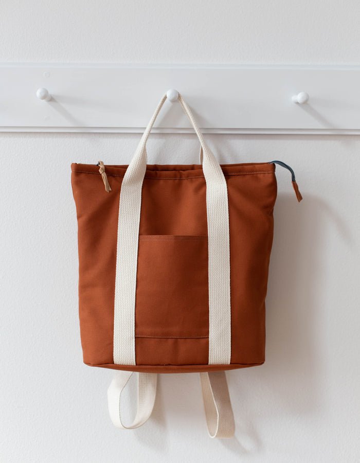 Noodlehead Buckthorn Backpack and Tote sewing pattern for DIY zip-top organizer bag with pockets