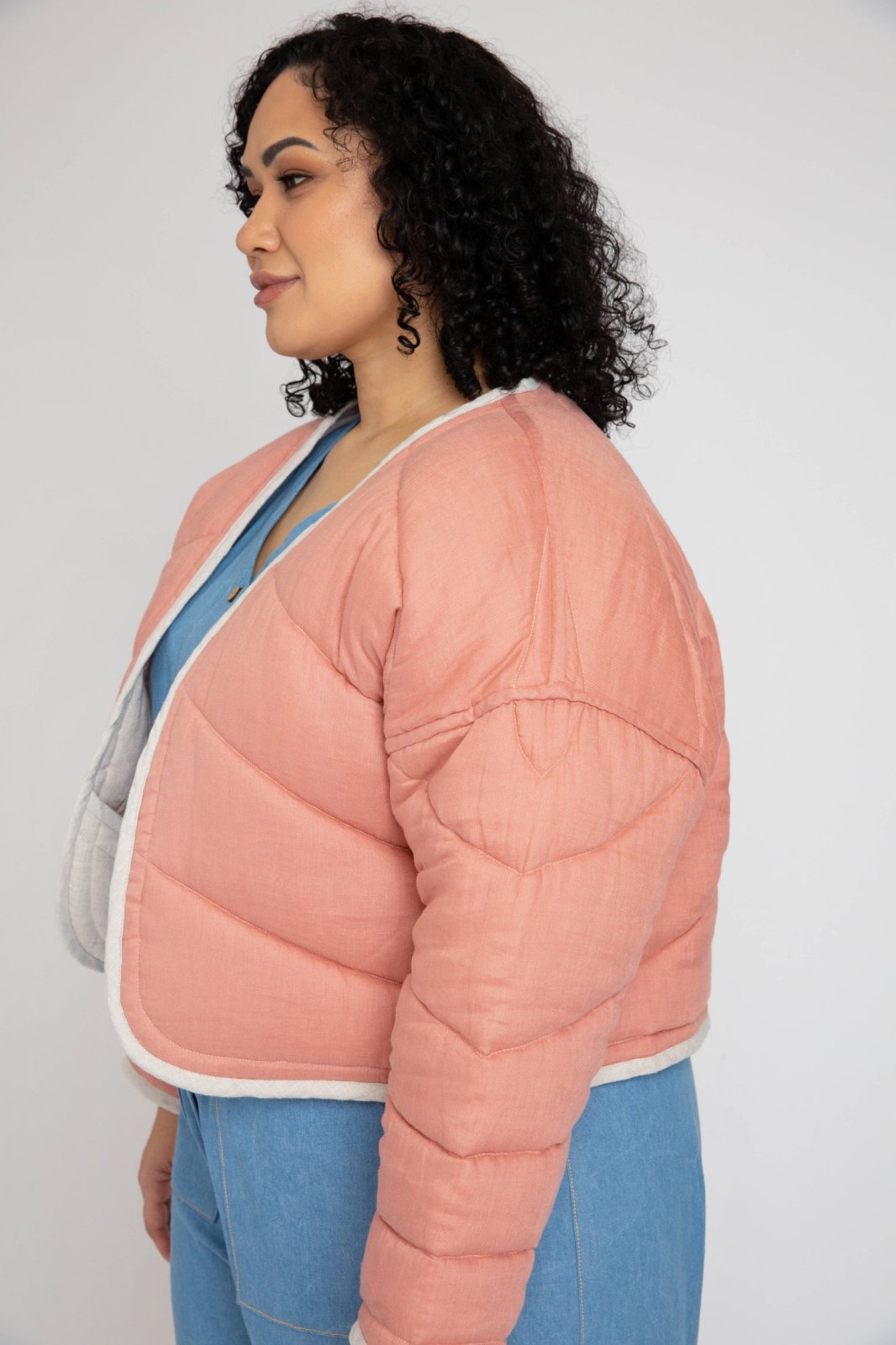 Megan Nielsen Hovea sewing pattern for curvy sizes, featuring loose-fit drop shoulder jackets and coats with multiple lengths
