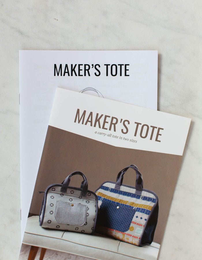 Noodlehead Maker’s Tote sewing pattern for DIY craft organizer bag with zippered pockets and two sizes