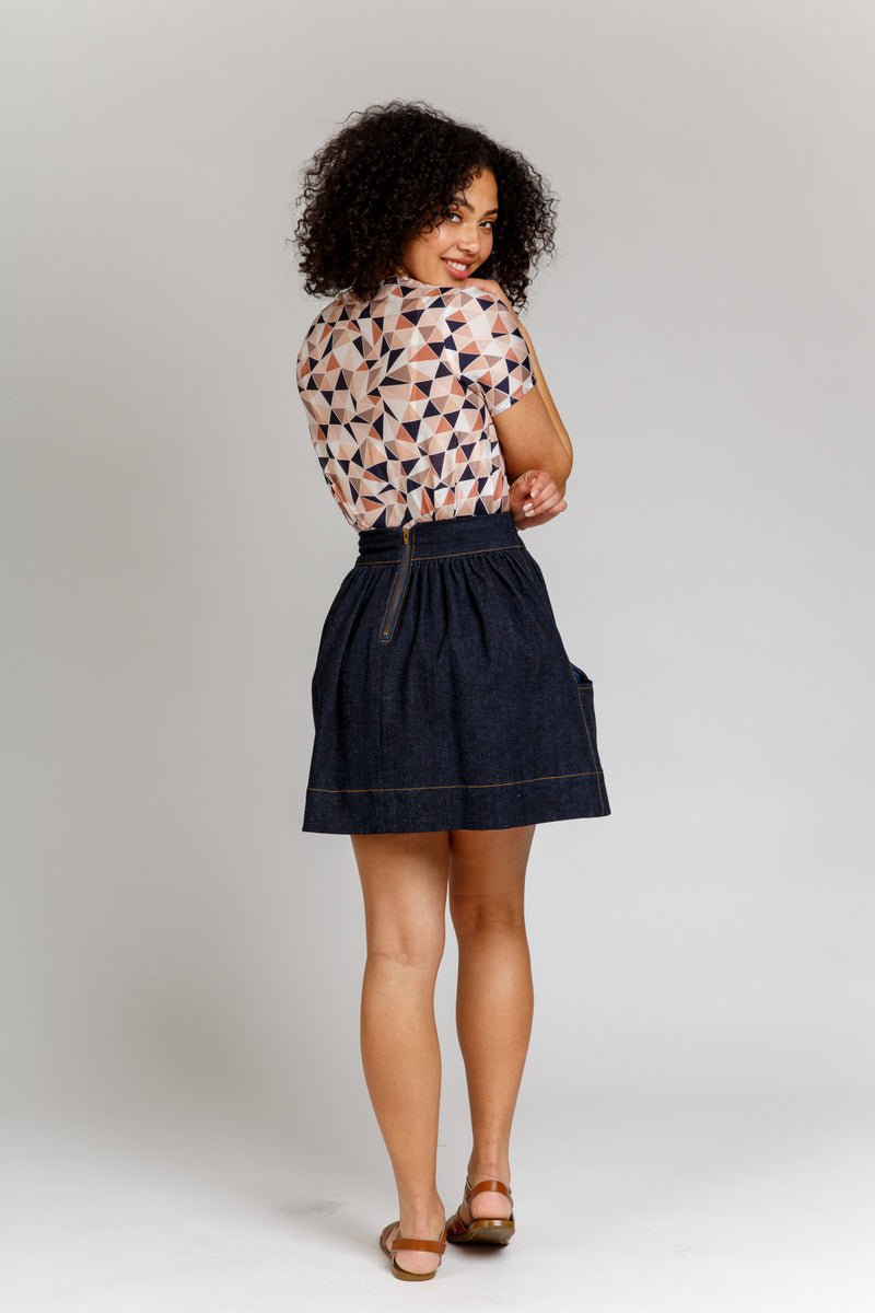 Megan Nielsen - Brumby Skirt sewing pattern with gathered skirt design, deep scoop pockets, exposed zipper, and length variations in sizes 0–20