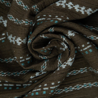 Hand-embroidered cotton gauze textile – breathable black fabric for summer garments