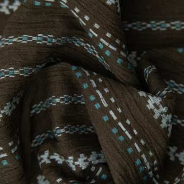 Hand-embroidered cotton gauze textile – breathable black fabric for summer garments
