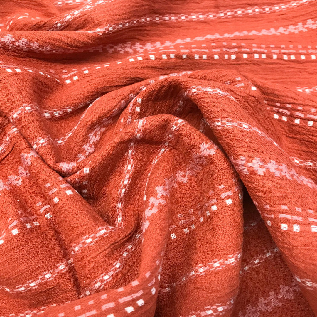 Sienna embroidered Indian cotton gauze – yarn-dyed lightweight fabric for boho sewing