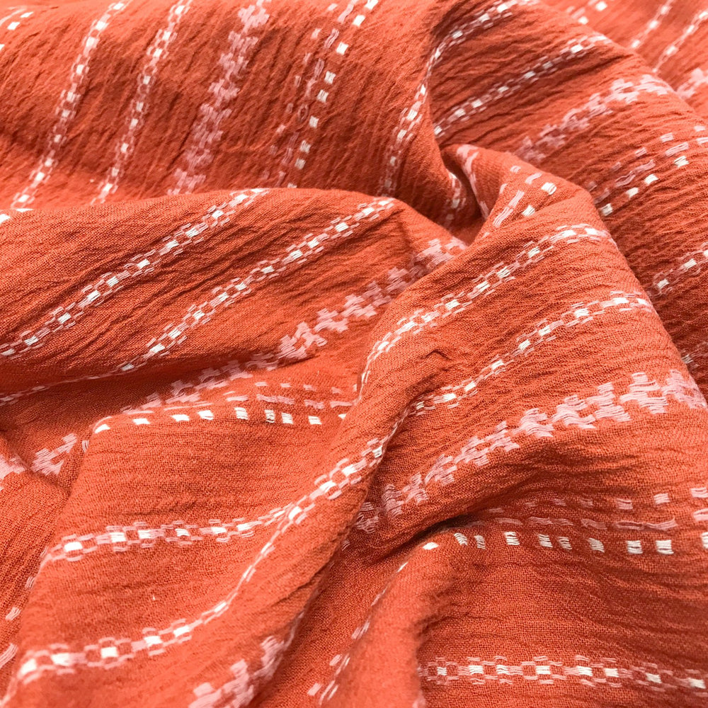 Sienna embroidered Indian cotton gauze – yarn-dyed lightweight fabric for boho sewing
