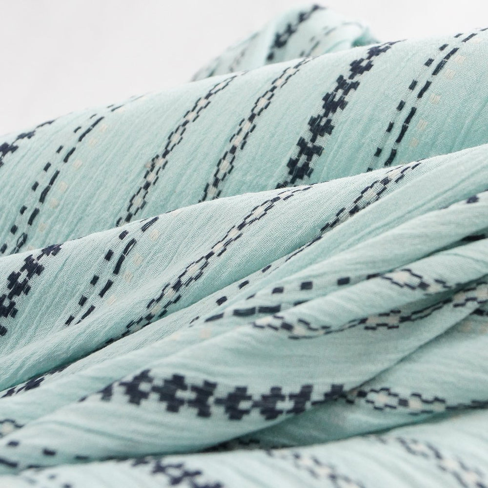Sky blue embroidered Indian gauze – yarn-dyed cotton with artisan stitching