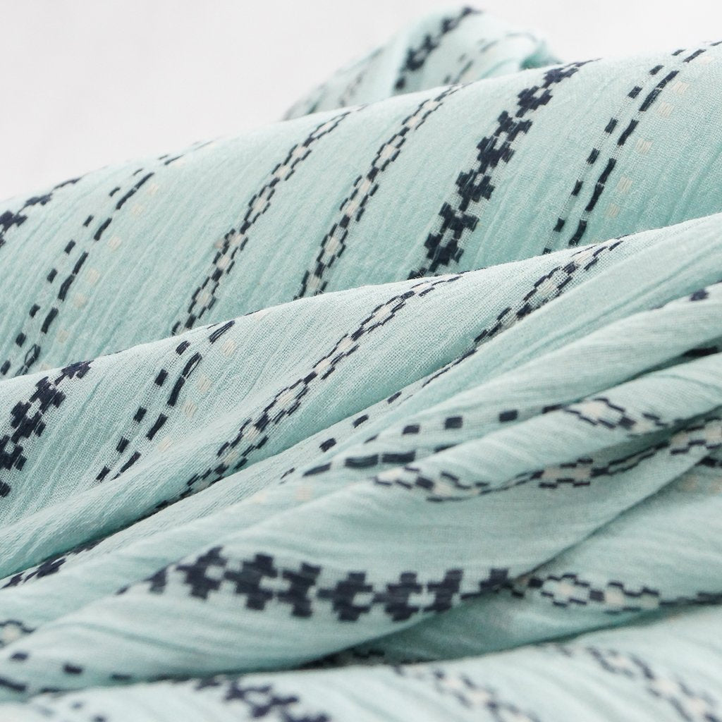 Sky blue embroidered Indian gauze – yarn-dyed cotton with artisan stitching