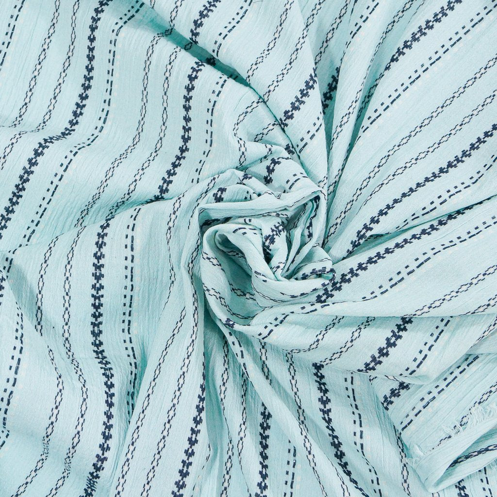 Sky blue embroidered Indian gauze – yarn-dyed cotton with artisan stitching