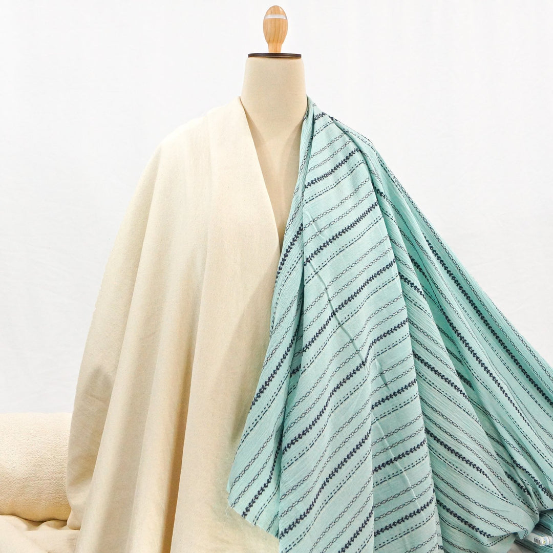 Sky blue embroidered Indian gauze – yarn-dyed cotton with artisan stitching