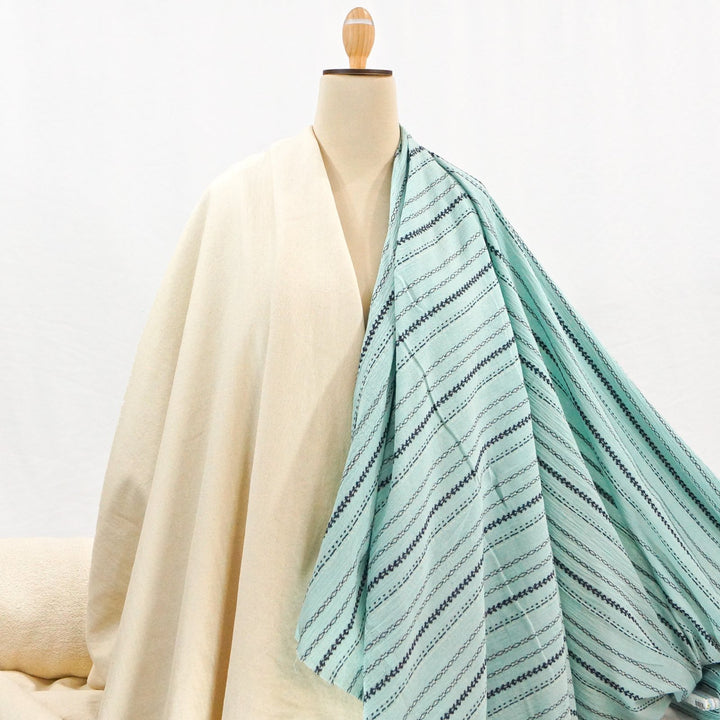 Sky blue embroidered Indian gauze – yarn-dyed cotton with artisan stitching