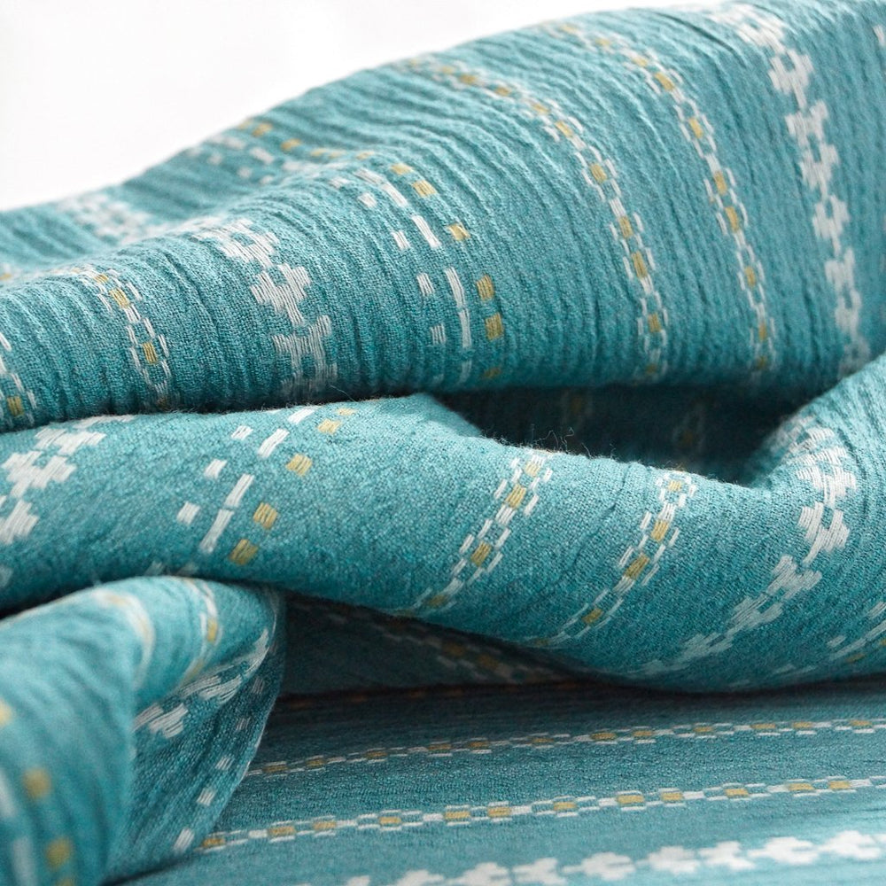 Teal embroidered Indian gauze – yarn-dyed cotton with artisan stitching