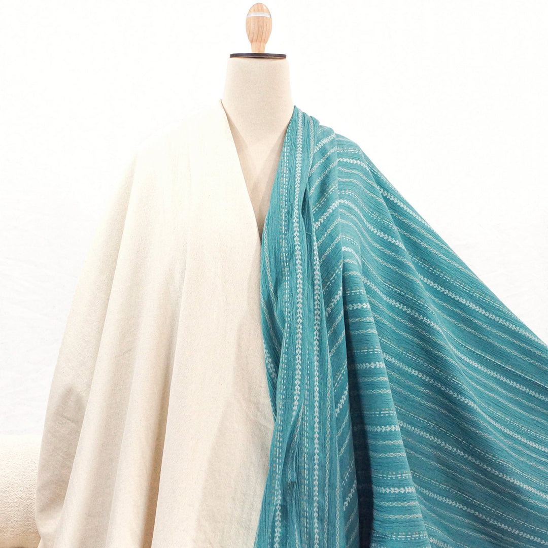 Teal embroidered Indian gauze – yarn-dyed cotton with artisan stitching