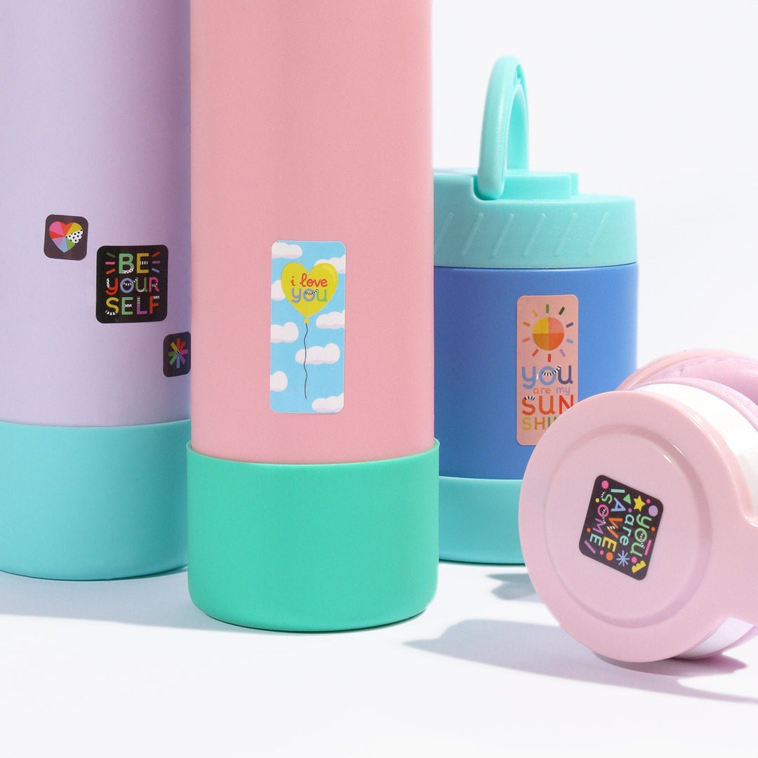 Kylie and the Machine Going Places kids’ labels by Brook Gossen – colorful woven tags and stickers with positive affirmations