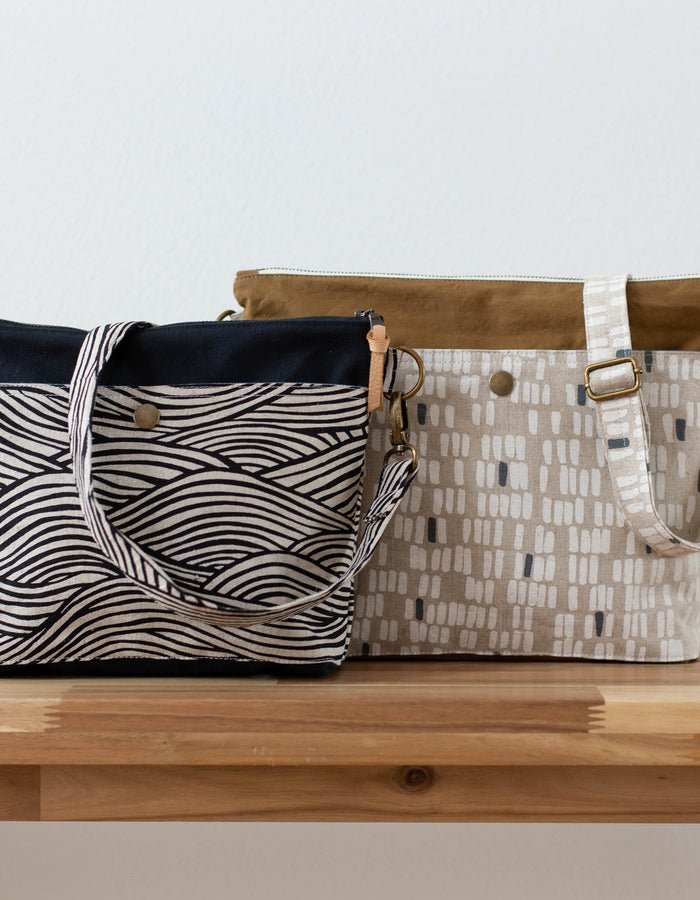 Noodlehead Hillside Tote crossbody bag with zip closure and exterior pockets, available in regular and mini sizes