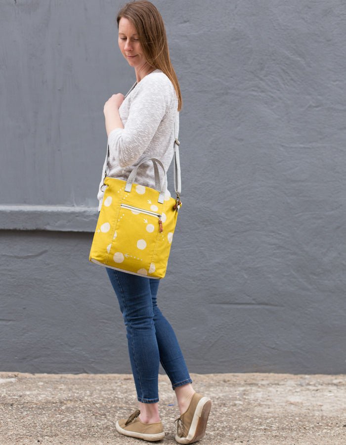 Noodlehead Redwood Tote sewing pattern for DIY crossbody bag with zippered pockets and adjustable strap