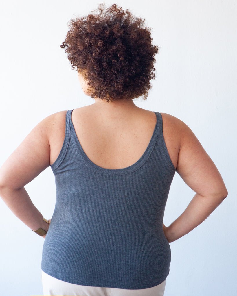 True Bias Zoey Tank & Dress sewing pattern with cropped tank, hip-length tank, and fit-and-flare dress variations in sizes 0–32.